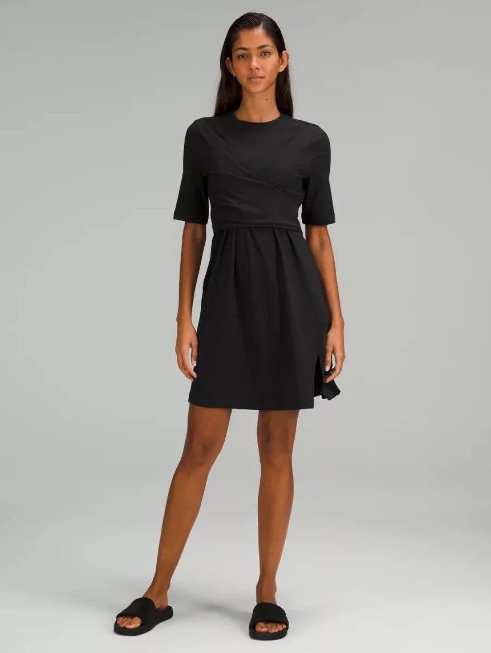 Lululemon Cotton Wrap-Front T-Shirt Dress In Black Size 8